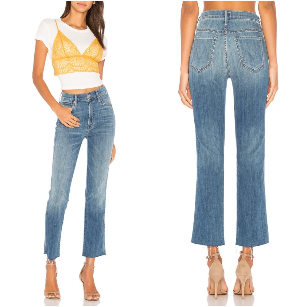 NWT Mother High Waisted Rascal Ankle Fray Straight Jeans in Lucky Strike Size 24